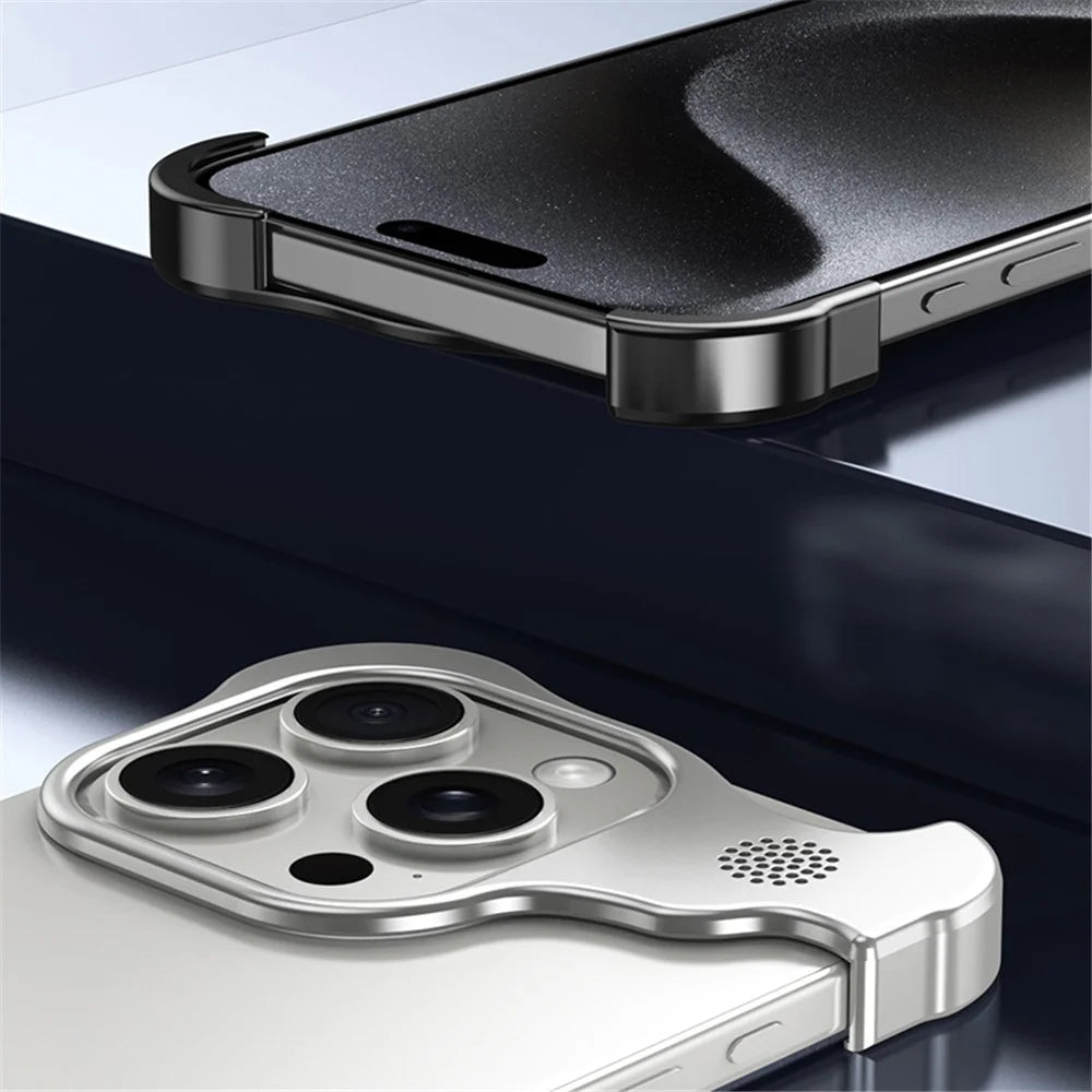 For iPhone 15 Pro Bumper Case Metal Aromatherapy Phone Cover Corner Protection - Black - 6
