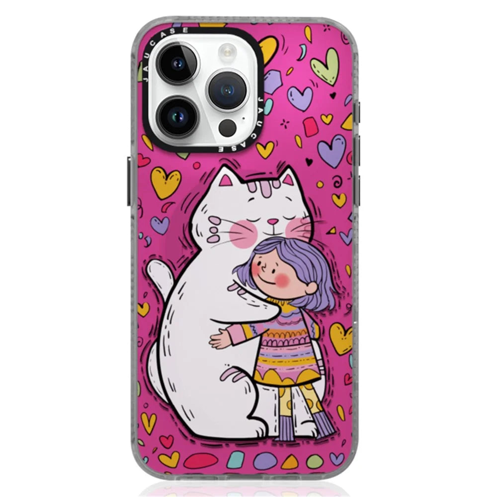 JAUCASE For iPhone 15 Pro Case Compatible with MagSafe PC+TPU Phone Cover Cartoon Cat - Pink - 1