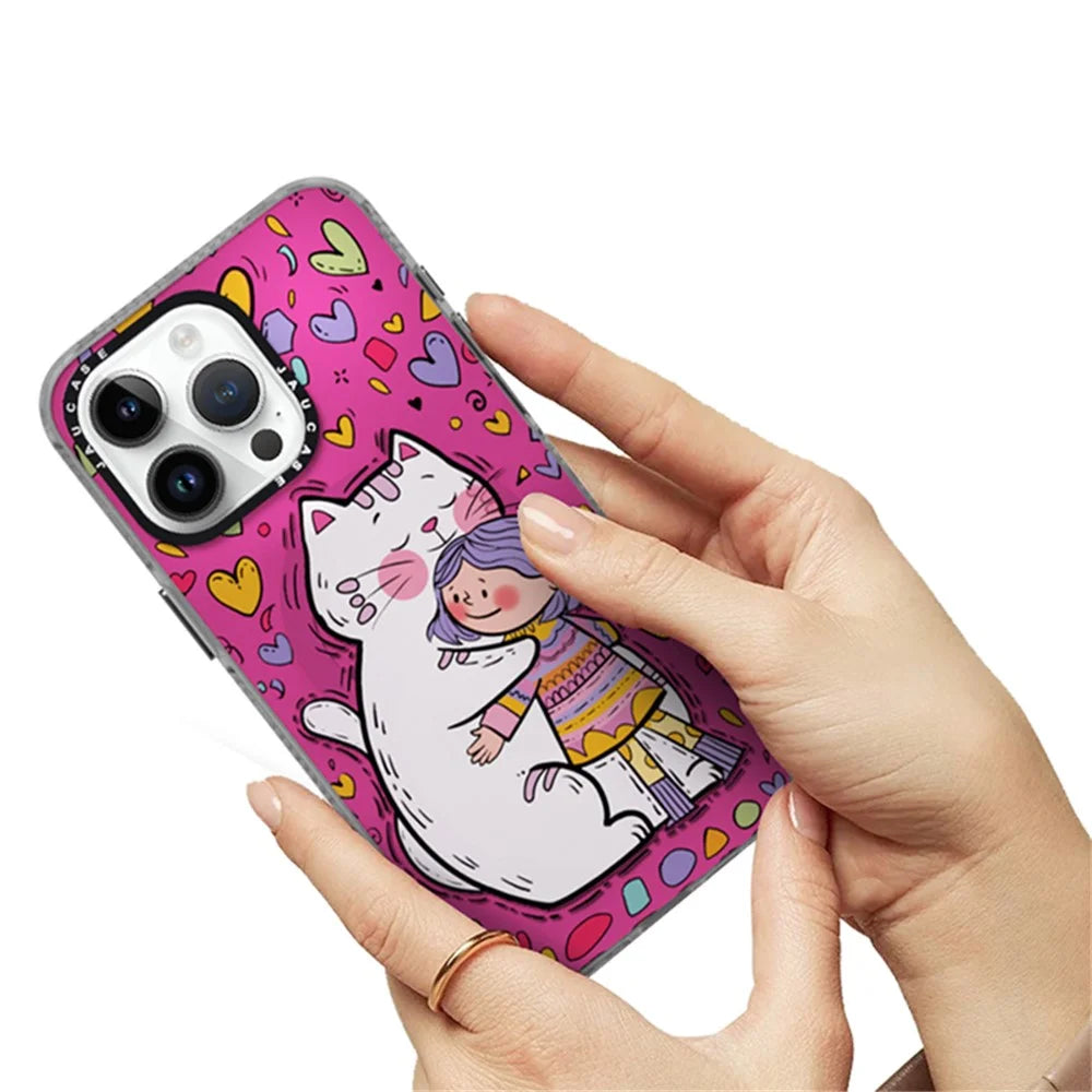 JAUCASE For iPhone 15 Pro Case Compatible with MagSafe PC+TPU Phone Cover Cartoon Cat - Pink - 4