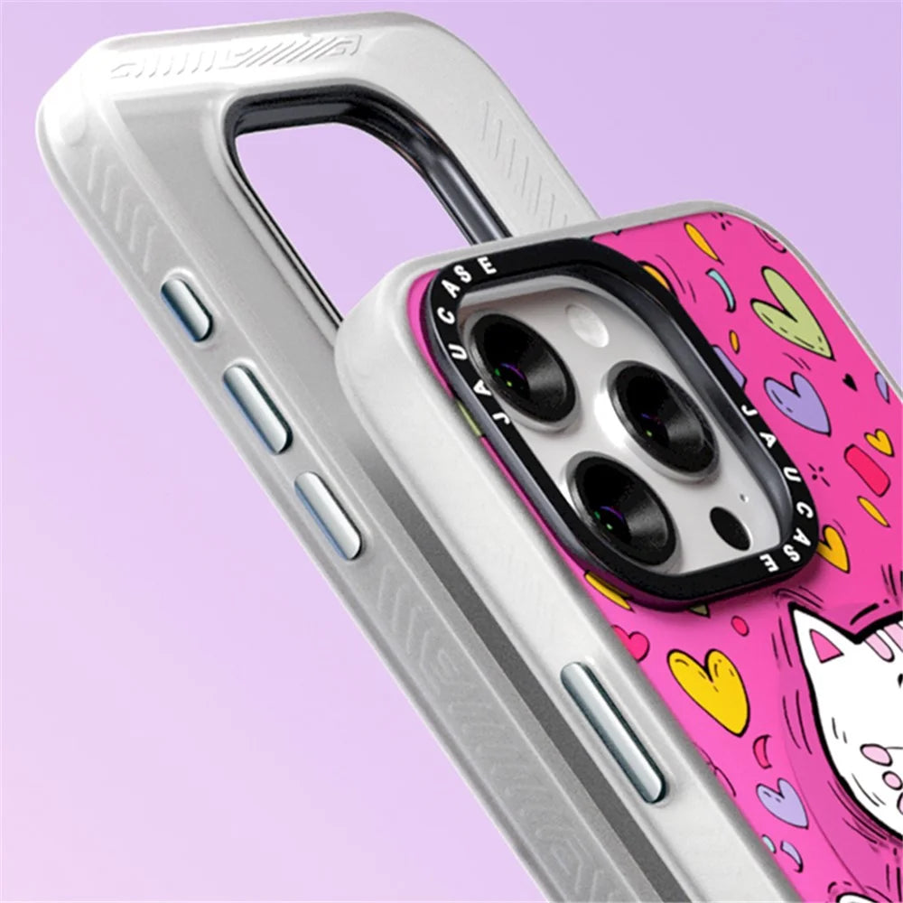 JAUCASE For iPhone 15 Pro Case Compatible with MagSafe PC+TPU Phone Cover Cartoon Cat - Pink - 5