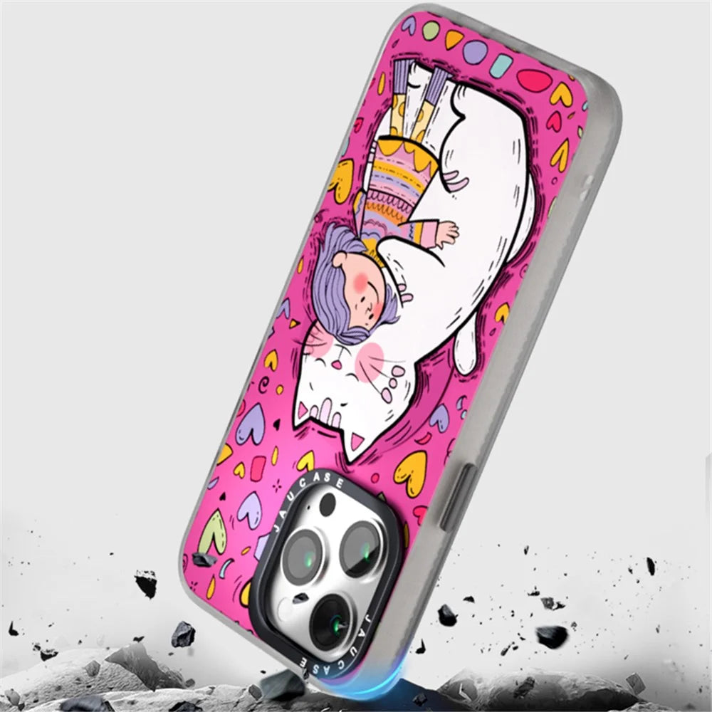 JAUCASE For iPhone 15 Pro Case Compatible with MagSafe PC+TPU Phone Cover Cartoon Cat - Pink - 6