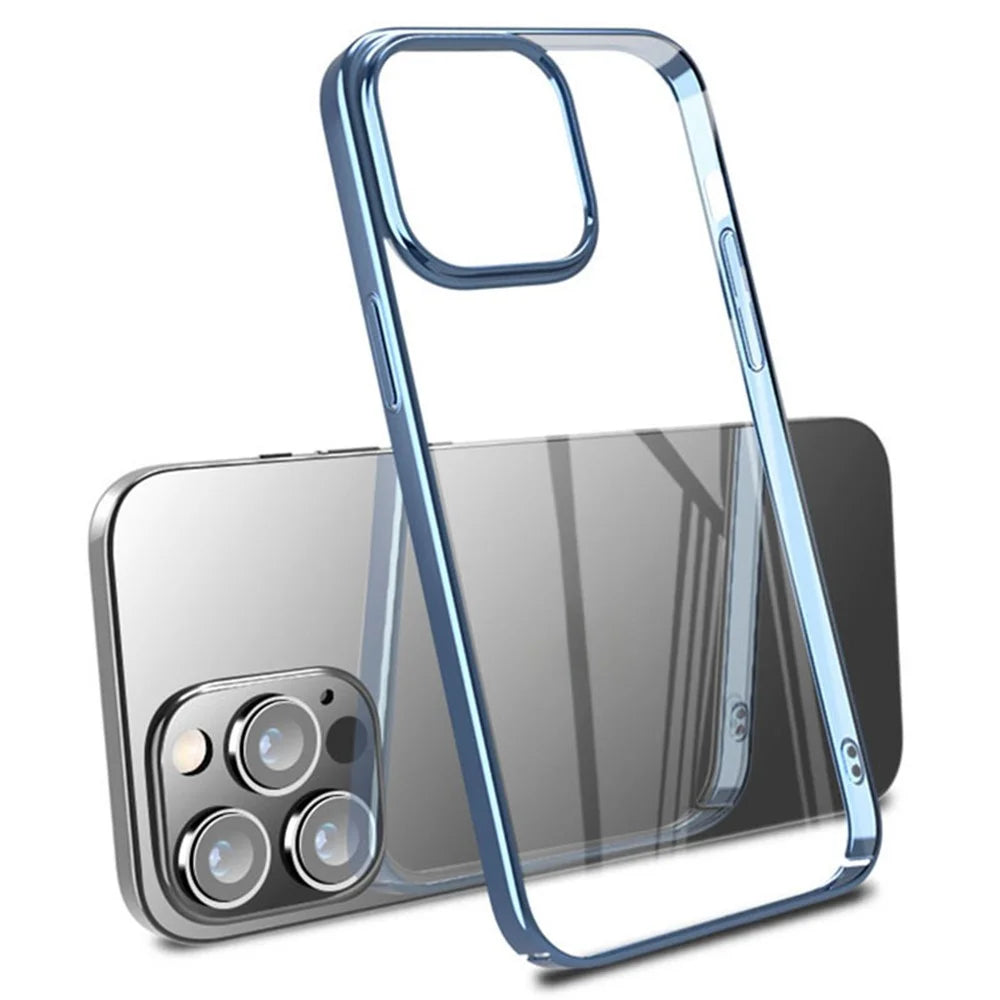 X-LEVEL For iPhone 15 Pro Max Phone Case Hard PC Clear Bakc Cover with Electroplating Frame - Blue - 1