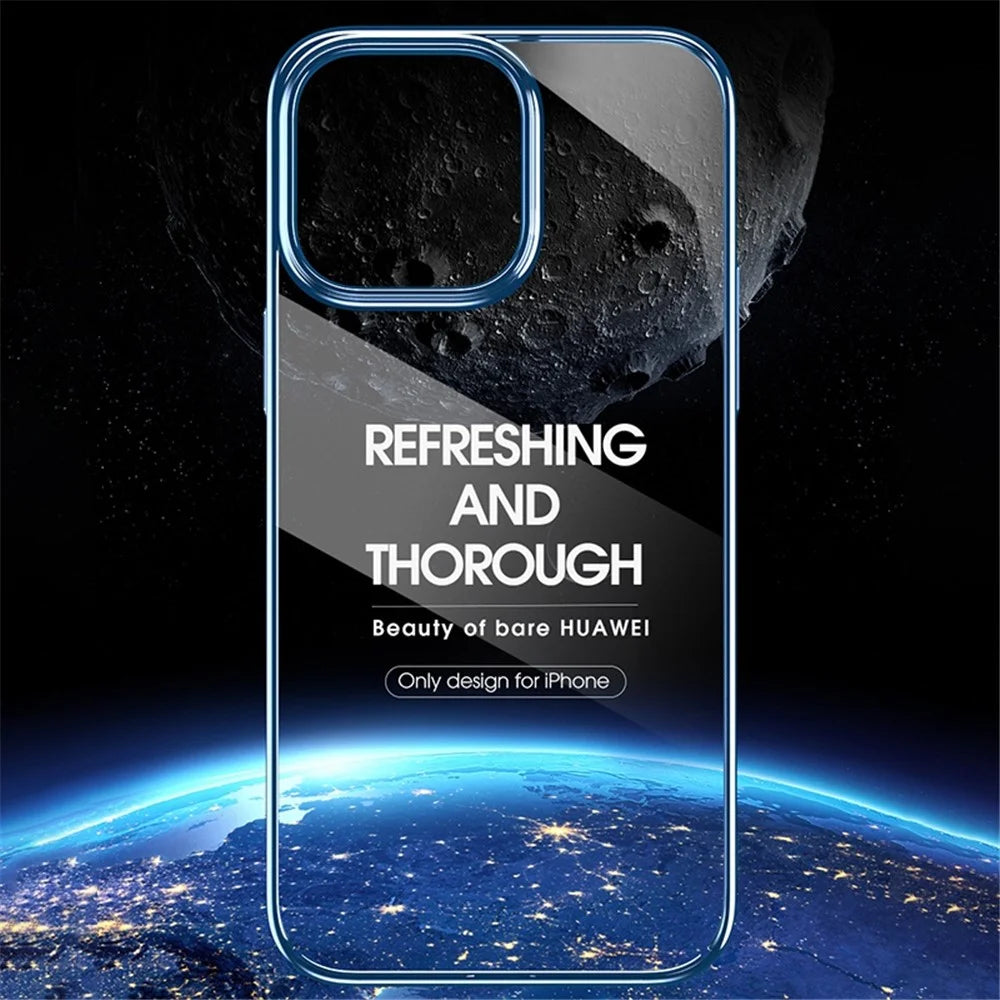 X-LEVEL For iPhone 15 Pro Max Phone Case Hard PC Clear Bakc Cover with Electroplating Frame - Blue - 2