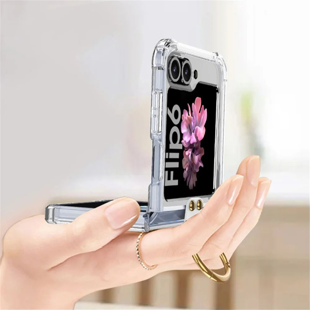 GKK For Samsung Galaxy Z Flip7 FE 5G / Z Flip6 5G Case Ring Kickstand TPU Phone Cover Magnetic Case - Transparent Black - 6
