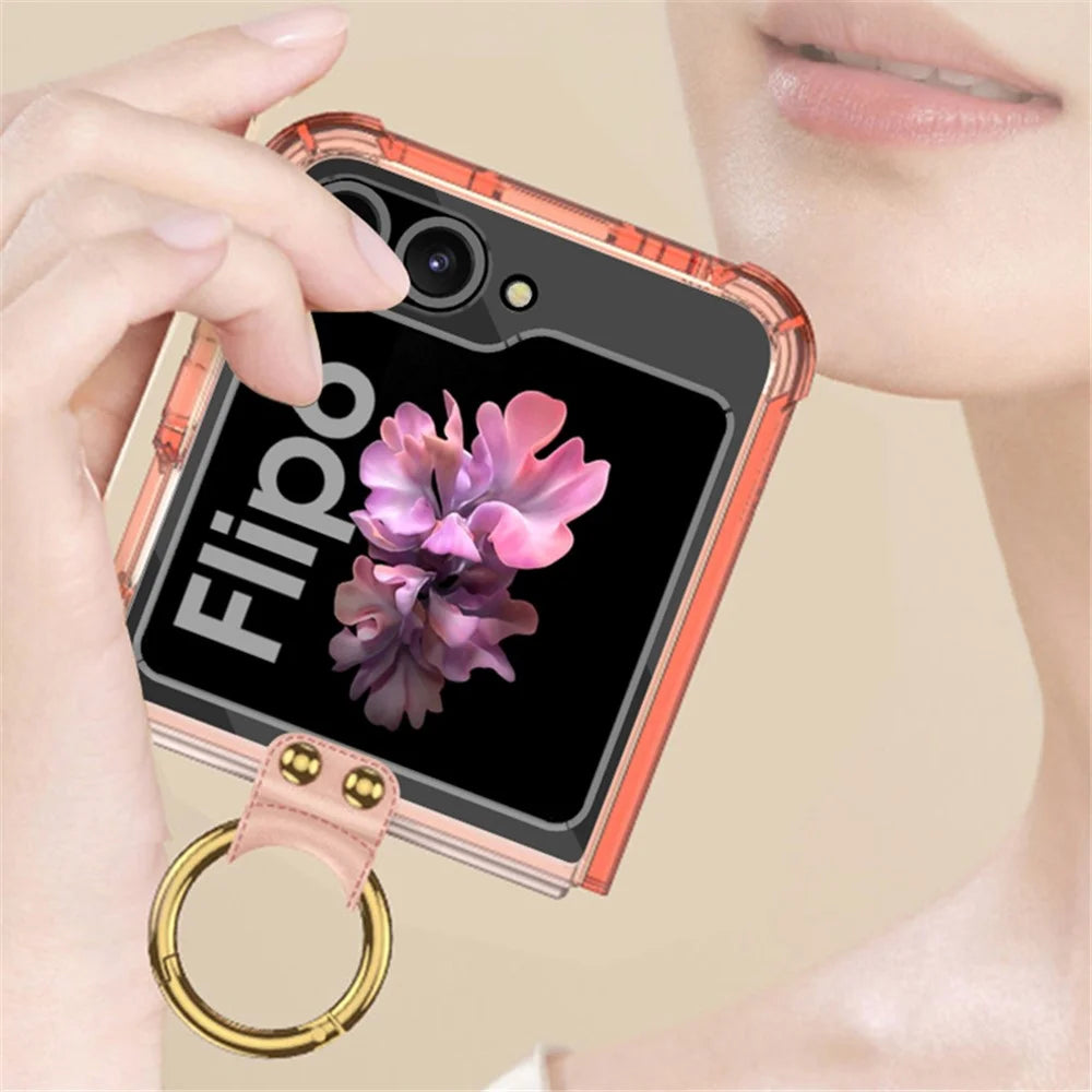 GKK For Samsung Galaxy Z Flip7 FE 5G / Z Flip6 5G Case Ring Kickstand TPU Phone Cover Magnetic Case - Transparent Black - 7