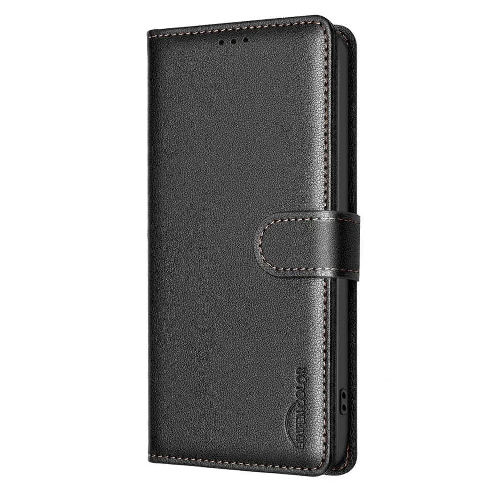 BINFEN COLOR BF32 For Samsung Galaxy S23 Ultra Case RFID Blocking Leather Wallet Phone Cover - Black - 6
