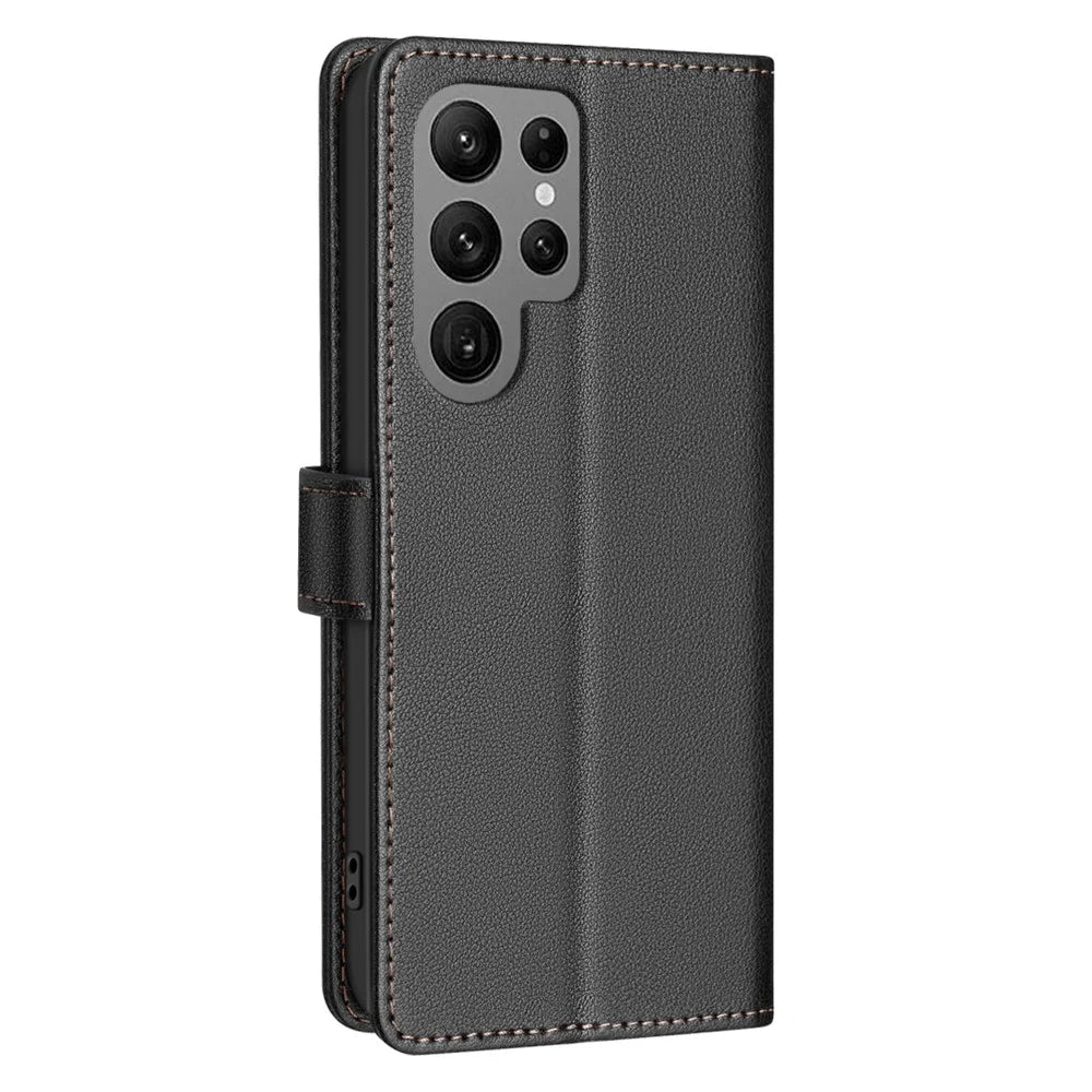 BINFEN COLOR BF32 For Samsung Galaxy S23 Ultra Case RFID Blocking Leather Wallet Phone Cover - Black - 7