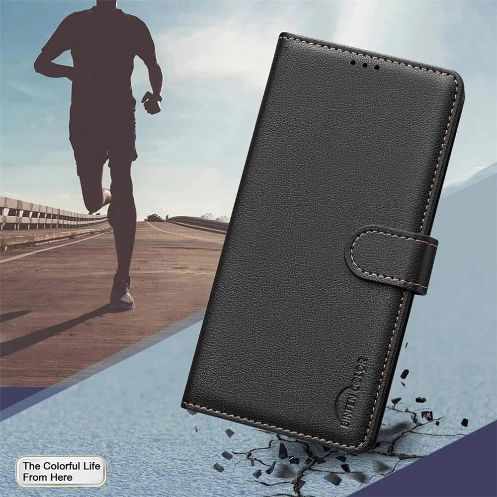 BINFEN COLOR BF32 For iPhone 14 Pro Case RFID Blocking Leather Drop-Proof Phone Cover - Black - 4
