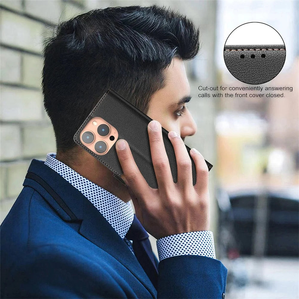 BINFEN COLOR BF32 For iPhone 14 Pro Case RFID Blocking Leather Drop-Proof Phone Cover - Black - 5