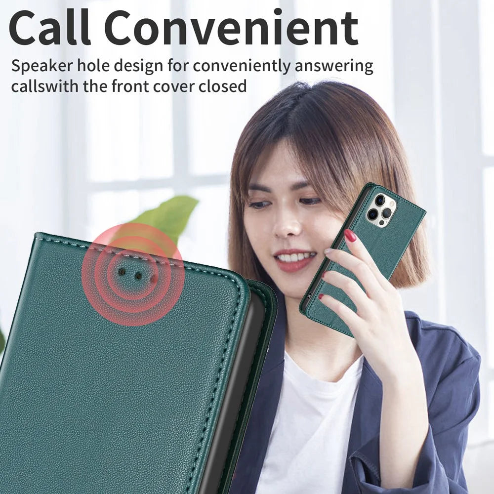 BINFEN COLOR BF18 For iPhone 16 Plus Case Magnetic Closing Leather Anti-scratch Phone Cover - Green - 5