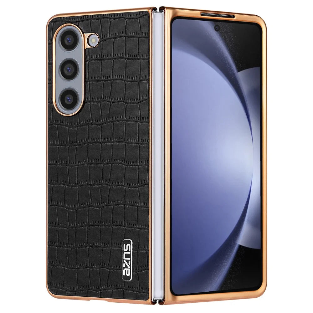 AZNS For Samsung Galaxy Z Fold6 5G Case Crocodile Texture PU Leather+PC Phone Cover - Black - 2