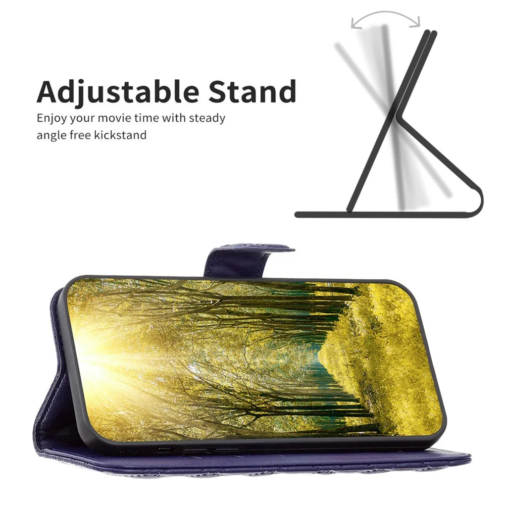 BINFEN COLOR BF Style-14 For OnePlus Nord CE4 Lite 5G / Oppo K12x 5G (China) Leather Case Rhombus Phone Cover - Blue - 2