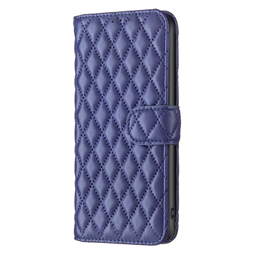 BINFEN COLOR BF Style-14 For OnePlus Nord CE4 Lite 5G / Oppo K12x 5G (China) Leather Case Rhombus Phone Cover - Blue - 5