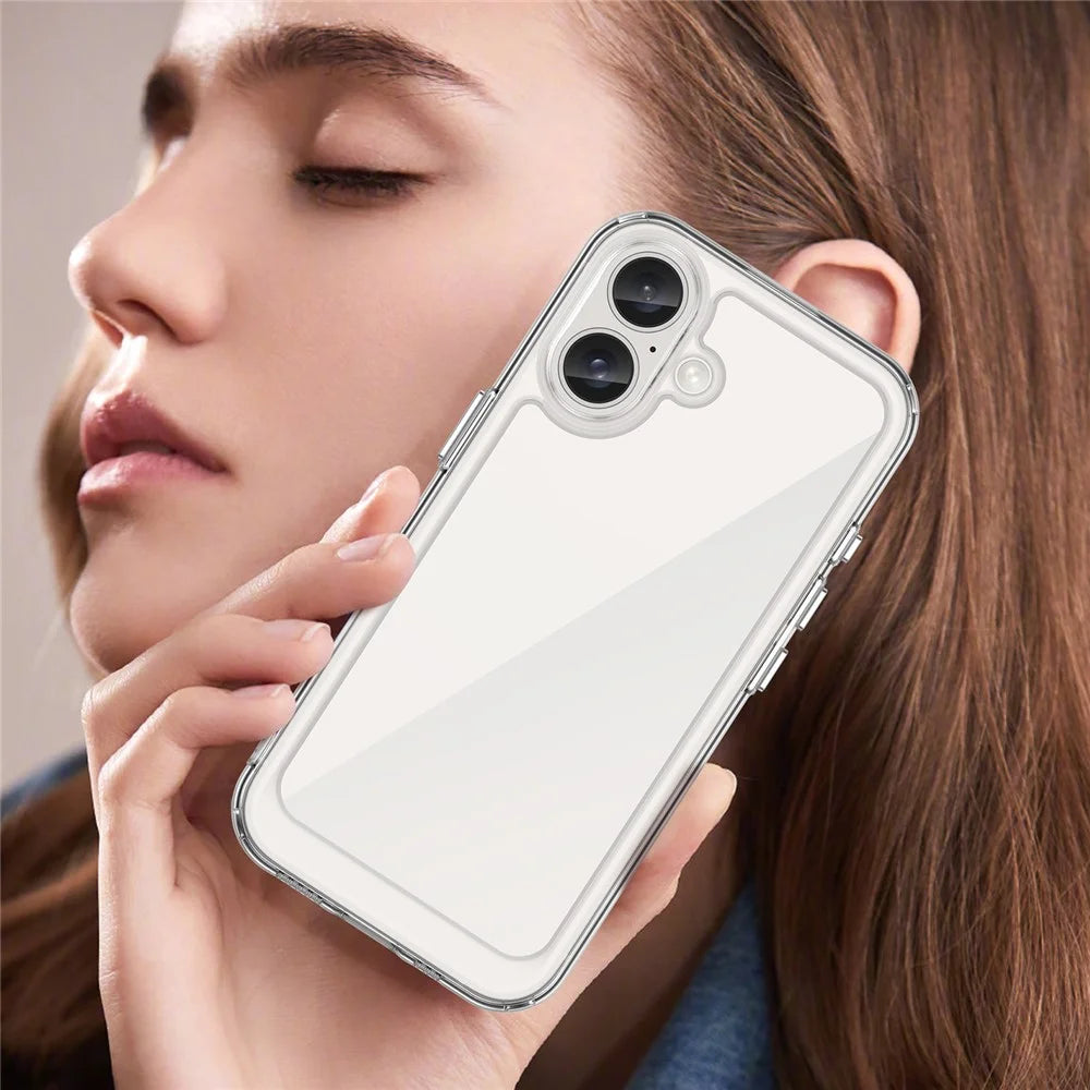 For iPhone 16 Clear Case TPU + Acrylic Slim Phone Cover (Big Rear Lens Hole) - 6