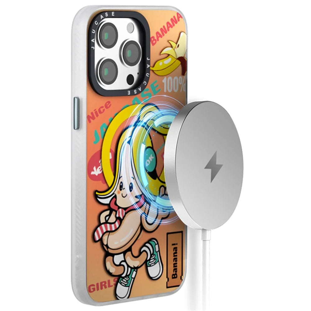 JAUCASE For iPhone 14 Pro Max Case Pattern Printed PC+TPU Matte Back Cover Compatible with MagSafe - Banana Baby - 2