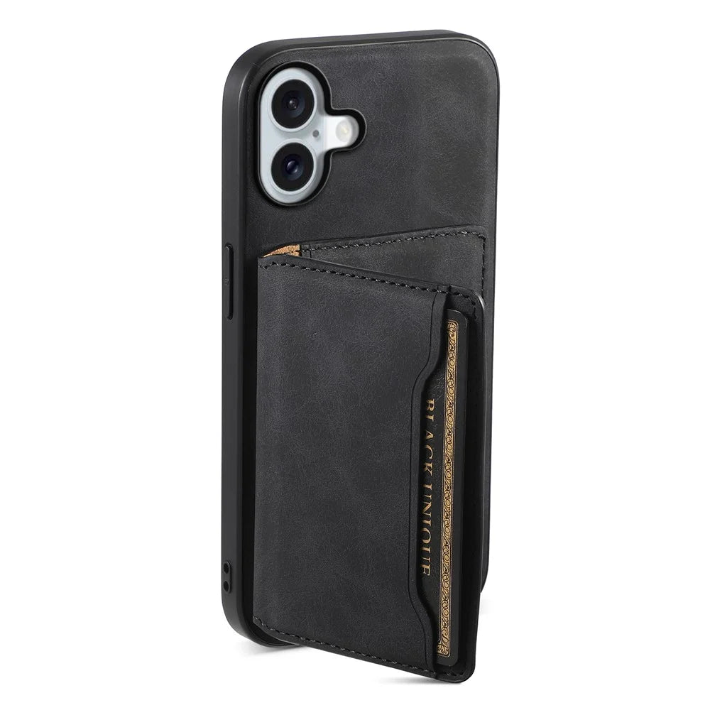 DENIOR D13 For iPhone 16 Plus Case Compatible with MagSafe Card Bag Kickstand Phone Cover - Black - 2