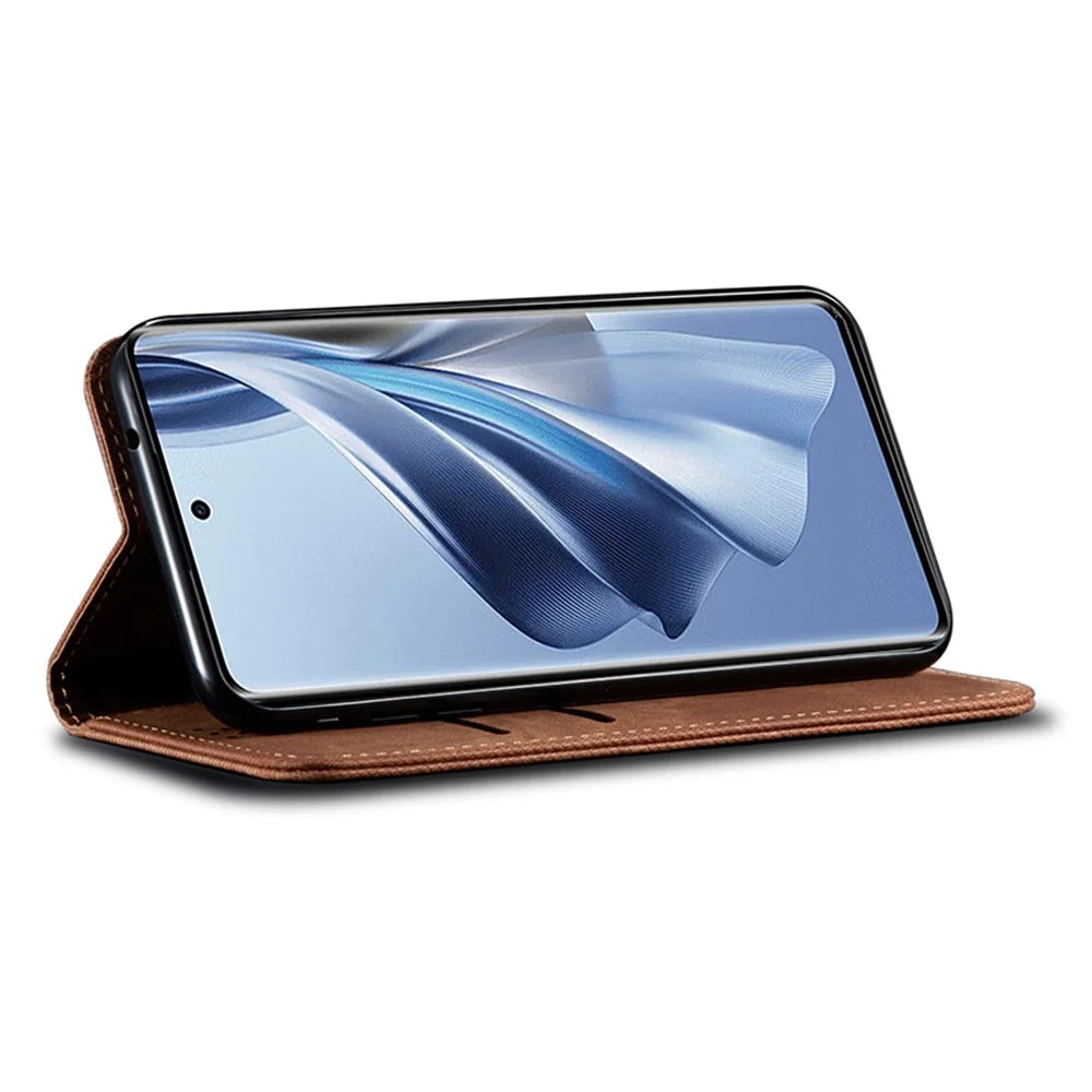 For Realme Note 60x 4G / C63 4G / C61 4G Case Jeans Cloth Texture Leather Wallet Phone Cover Flip Stand - Coffee - 3