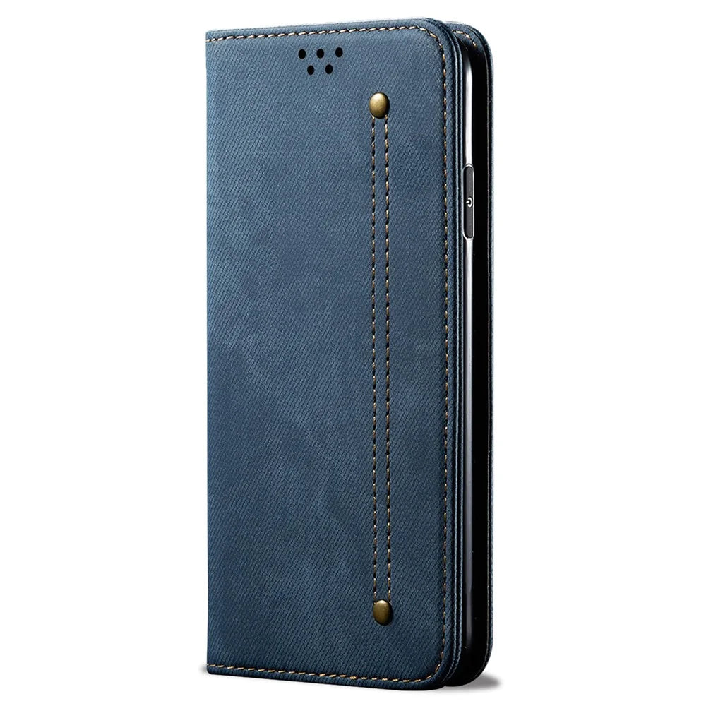 For OnePlus Nord CE4 Lite 5G / Oppo K12x 5G (China) Case Jeans Cloth Texture Leather Wallet Phone Cover - Blue - 5