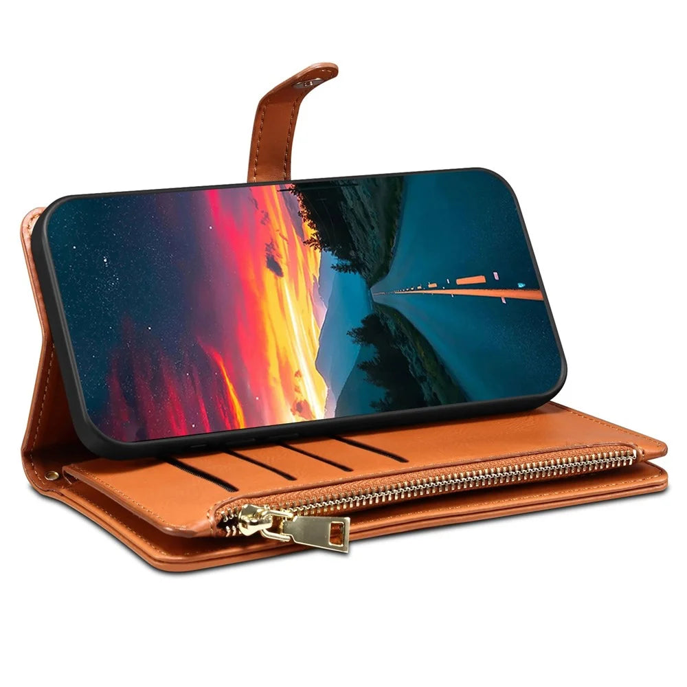 ESEBLE Galaxy Series For iPhone 16 Pro Case Leather Phone Cover with RFID Blocking Wallet - Brown - 3