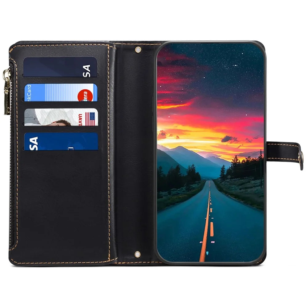 ESEBLE Galaxy Series For iPhone 16 Pro Max Case RFID Blocking Zipper Wallet Leather Phone Cover - Black - 2