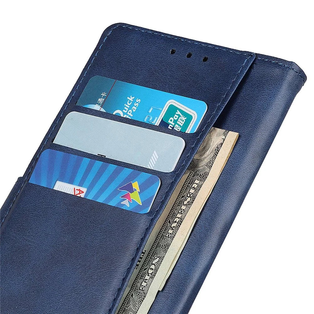 For OnePlus Nord CE4 Lite 5G / Oppo K12x 5G (China) Phone Case Cowhide Texture Leather Flip Cover with Stand - Blue - 4