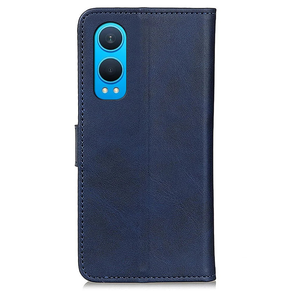 For OnePlus Nord CE4 Lite 5G / Oppo K12x 5G (China) Phone Case Cowhide Texture Leather Flip Cover with Stand - Blue - 7