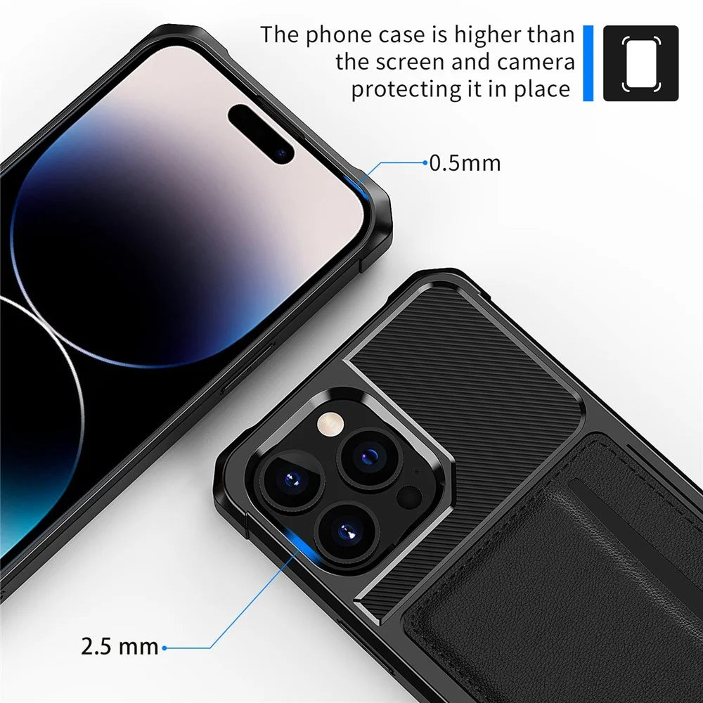 For iPhone 14 Pro Max ZM02 Card Slot PU Leather + TPU Case Reinforced Corner Anti-drop Phone Cover - 6