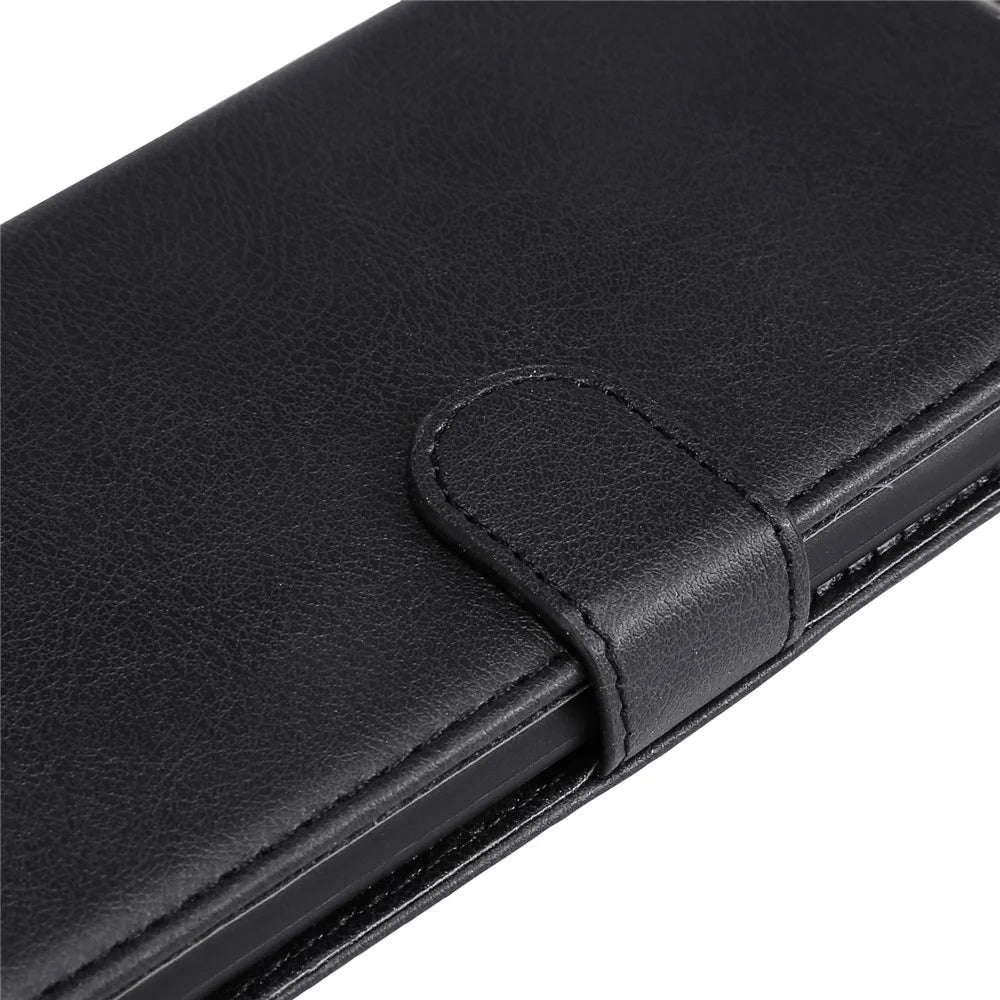 For Samsung Galaxy S24 FE Case Solid Color Leather Mobile Cover Wallet Stand with Strap - Black - 6