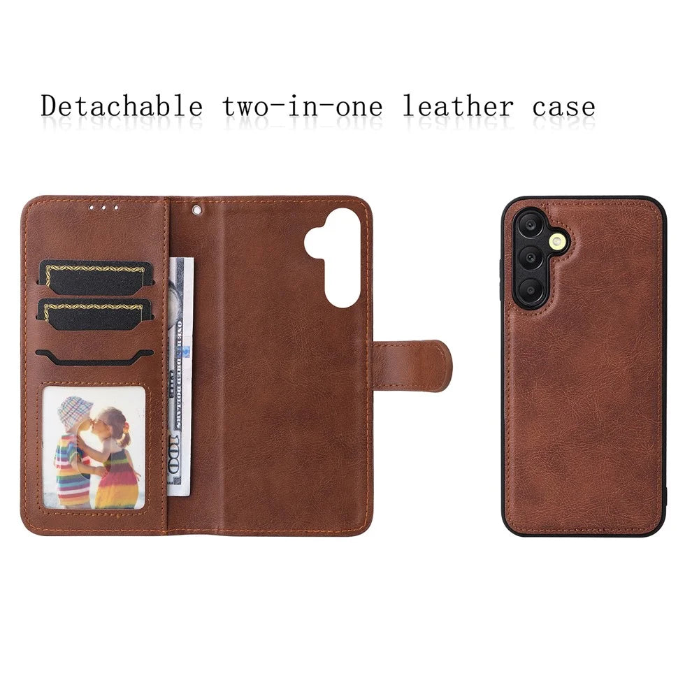 For Samsung Galaxy A25 5G (Global) (161.0 x 76.5 x 8.3mm) Case 2 in 1 Detachable Magnetic Leather Wallet Mobile Cover with Strap - Brown - 2