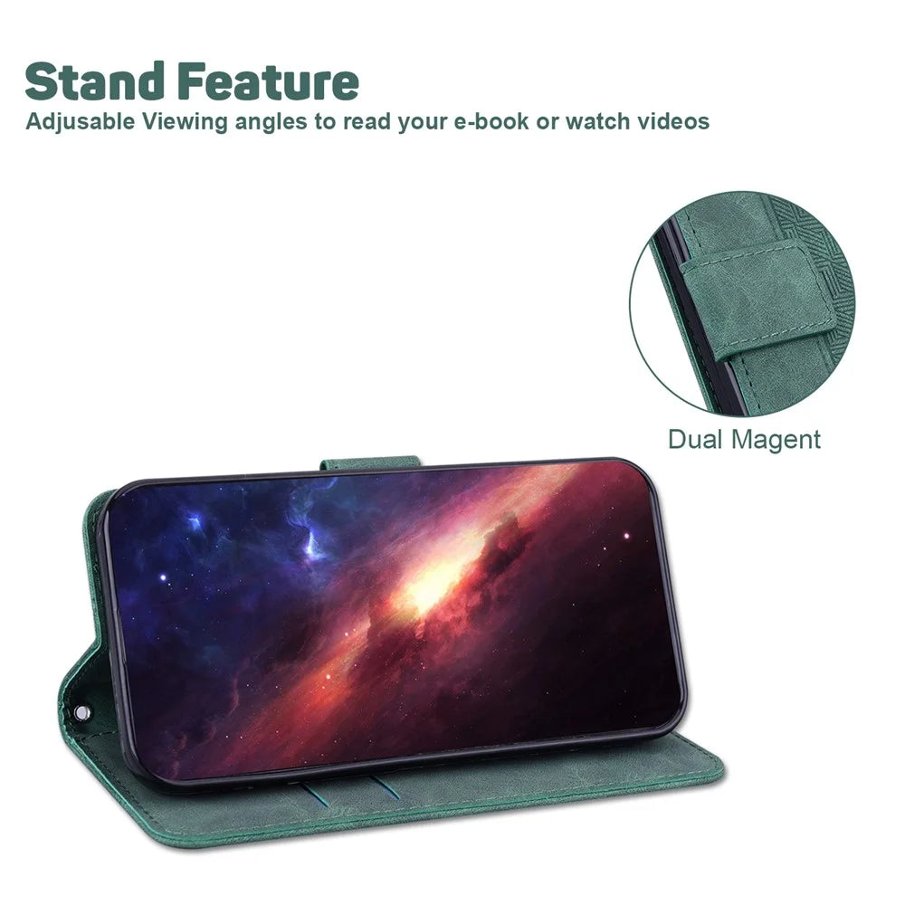 For TECNO Camon 30 Pro 5G Wallet Phone Case Geometry Imprint Leather Flip Cover with Strap - Green - 2