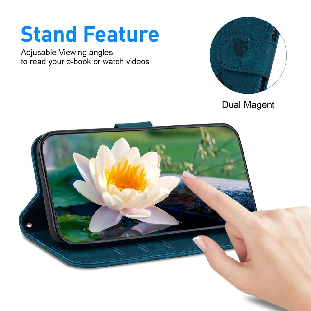 For TECNO Pova 6 5G / 6 Pro 5G Case with Wrist Strap Lotus Imprint Leather Wallet Phone Cover - Blue - 3
