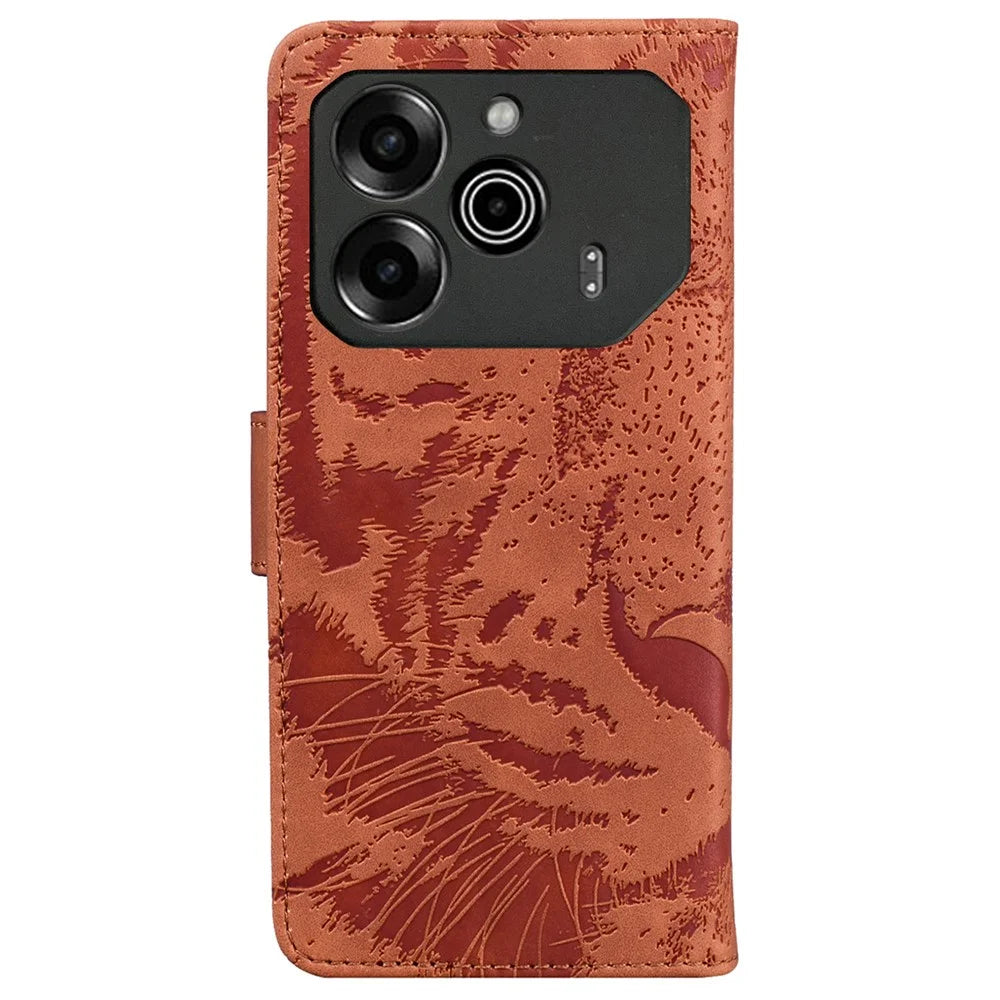 For TECNO Pova 6 5G / 6 Pro 5G Wallet Case Tiger Imprint Leather Stand Phone Cover - Brown - 7