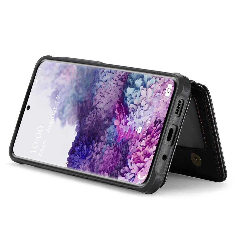 JEEHOOD J05 For Samsung Galaxy S20 Plus 5G / 4G Case Leather Mobile Cover with Detachable Magnetic Card Bag - Black - 5