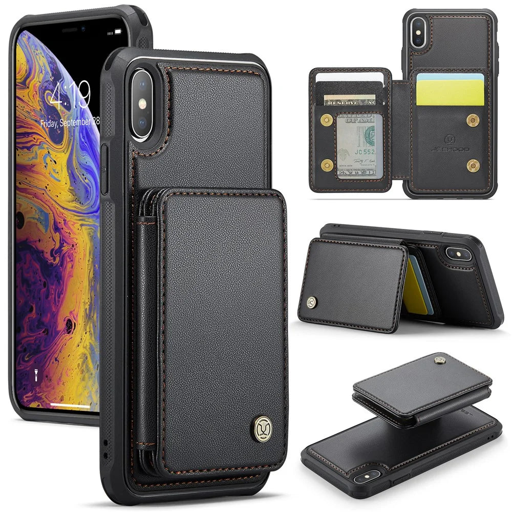 JEEHOOD J05 For iPhone XS Max Case Leather Mobile Cover with Detachable Magnetic Card Bag - Black - 1