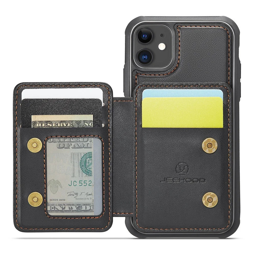 JEEHOOD J05 For iPhone 11 Case Leather Mobile Cover with Detachable Magnetic Card Bag - Black - 3