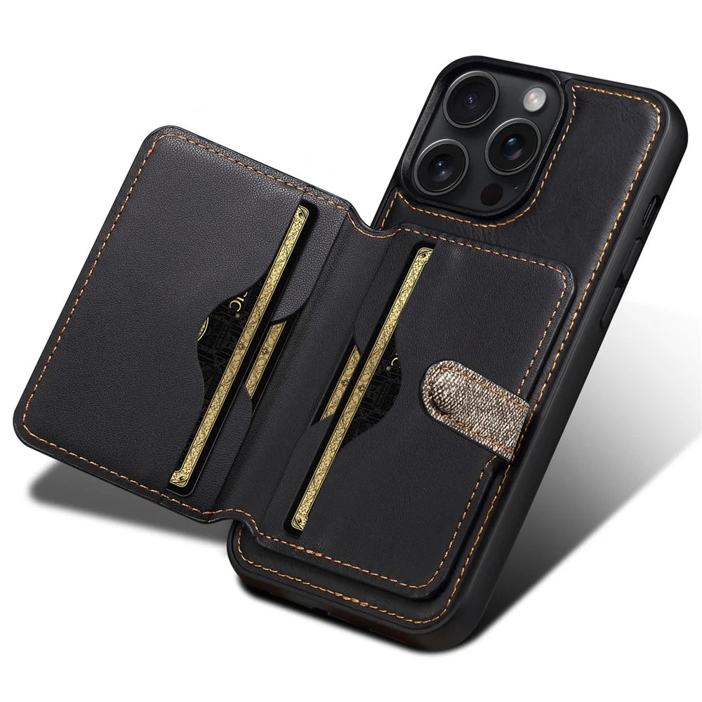 ESEBLE For iPhone 15 Pro Case with Card Holder Slot PU Leather Shockproof Back Cover - Dark Grey - 2