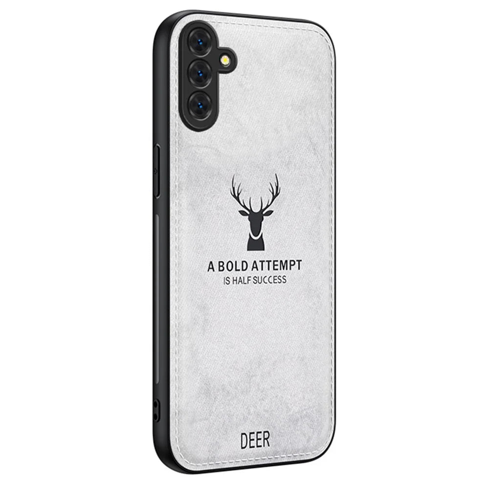 For Samsung Galaxy S24 FE Case Cloth Texture Deer Pattern Leather Back Phone Cover - Grey - 1