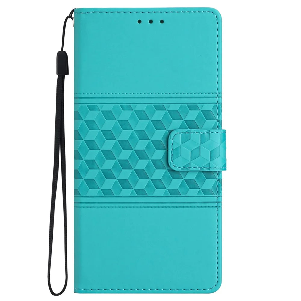 For iPhone 16 Pro Case with Card Holders Stand Flip Rhombus Pattern PU Leather Phone Cover - Sky Blue - 7