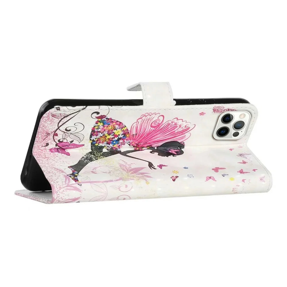 For iPhone 16 Pro Case 3D Pattern Leather Wallet Phone Cover Bookstyle Magnetic Clasp - Girl - 3