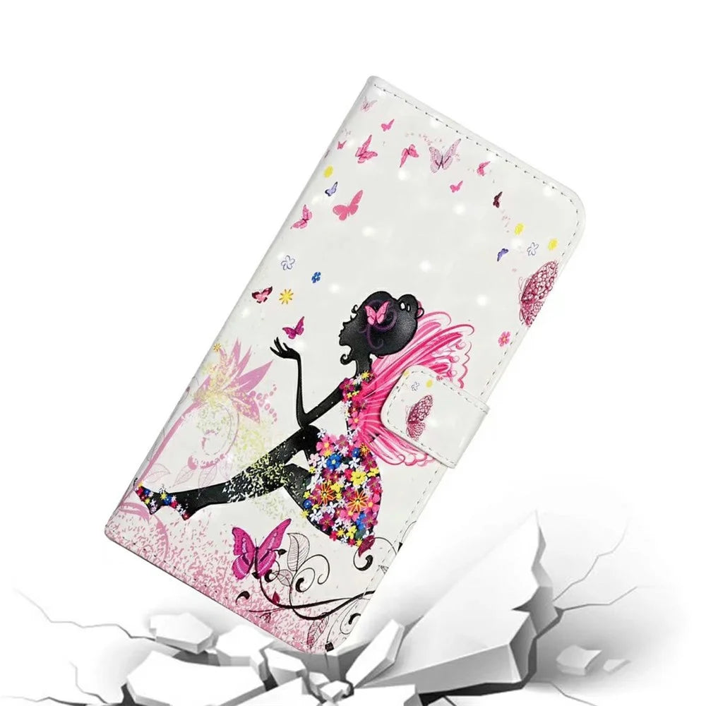 For iPhone 16 Pro Case 3D Pattern Leather Wallet Phone Cover Bookstyle Magnetic Clasp - Girl - 4