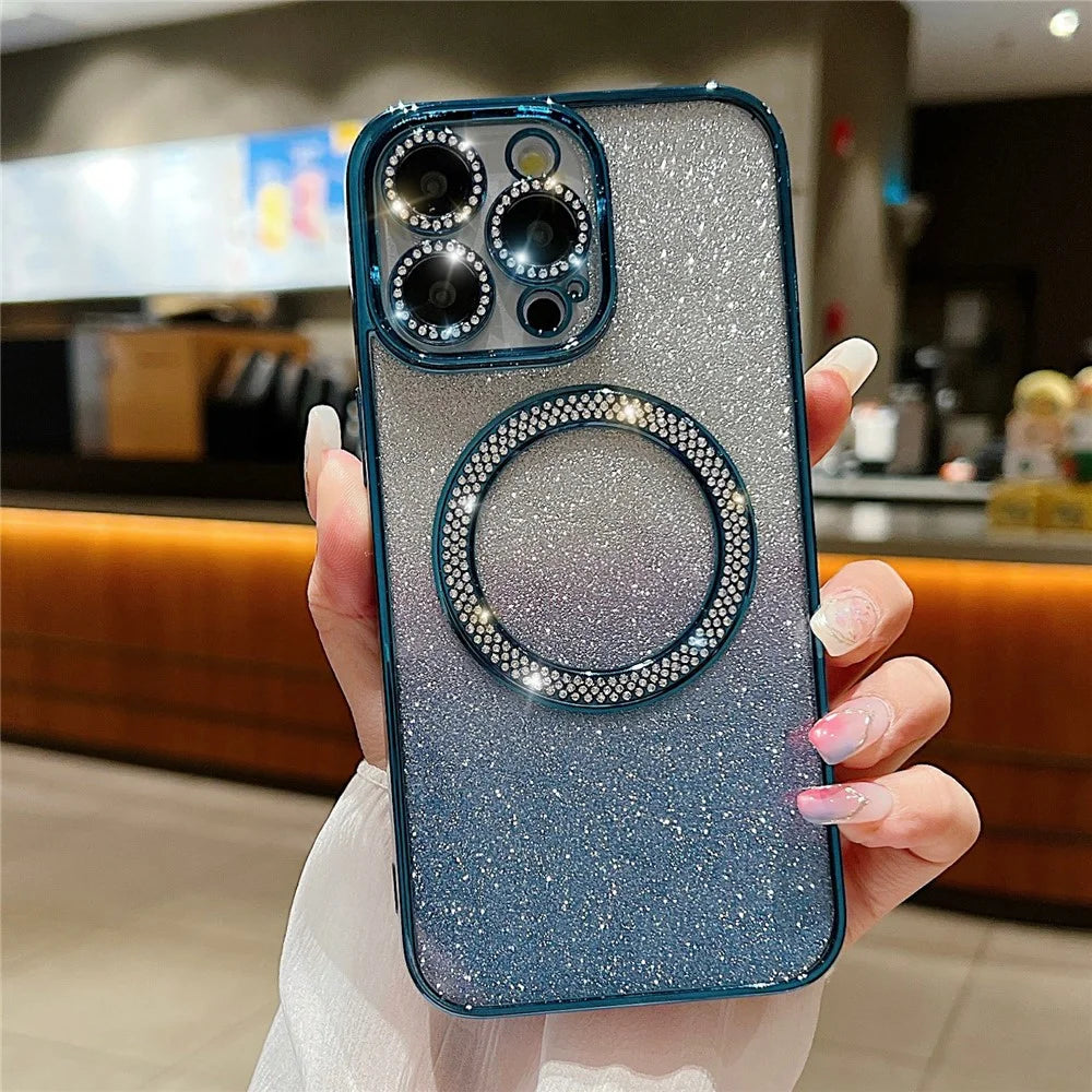 For iPhone 14 Pro Max Magnetic Glitter Case Gradient TPU + PC Phone Cover - Blue - 1