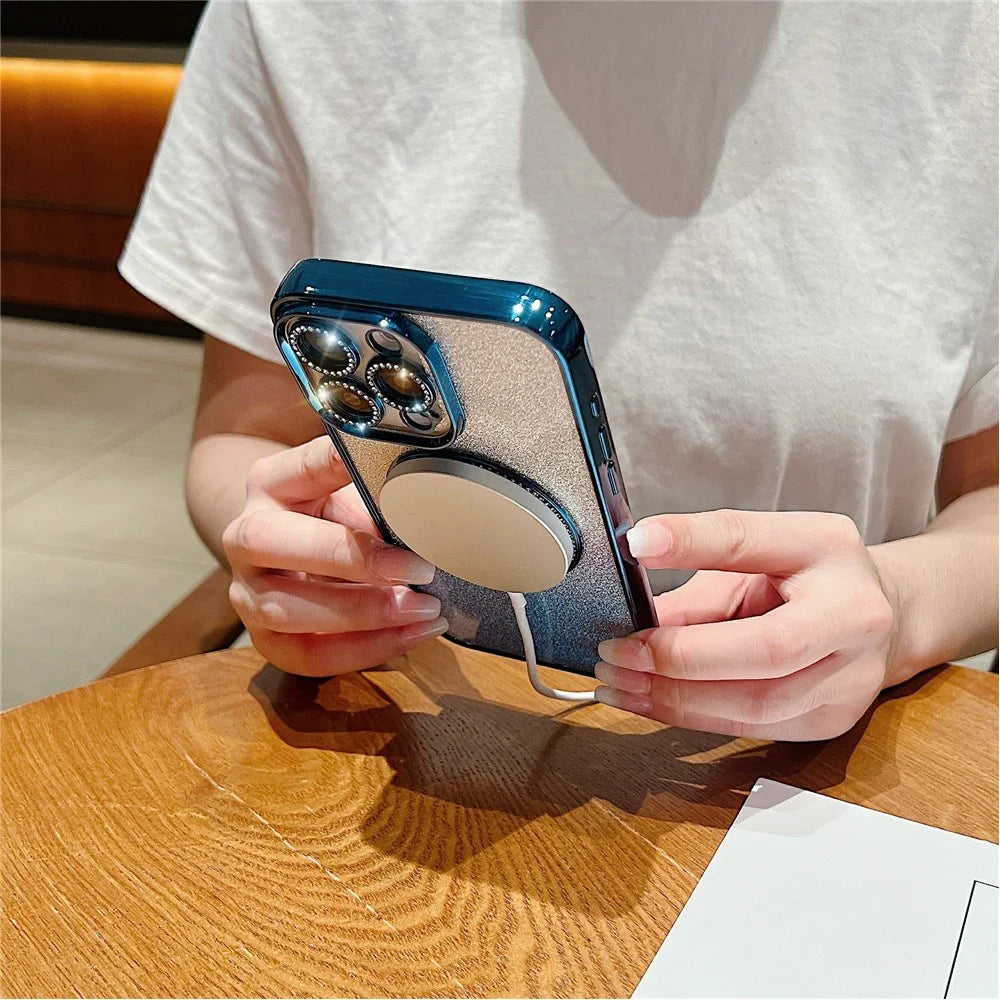 For iPhone 14 Pro Max Magnetic Glitter Case Gradient TPU + PC Phone Cover - Blue - 2