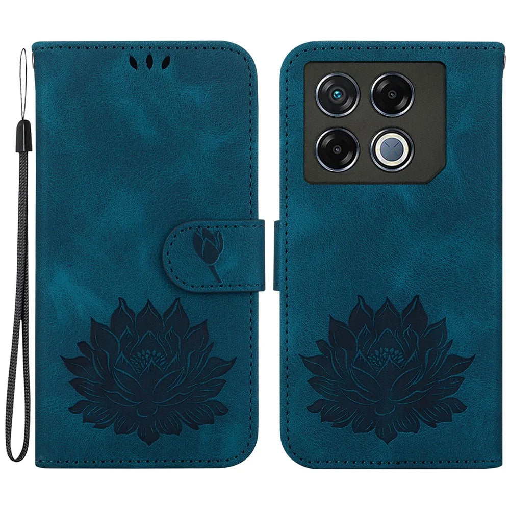 For Infinix GT 20 Pro 5G Case Leather Stand Flip Phone Cover Lotus Flower - Blue - 1