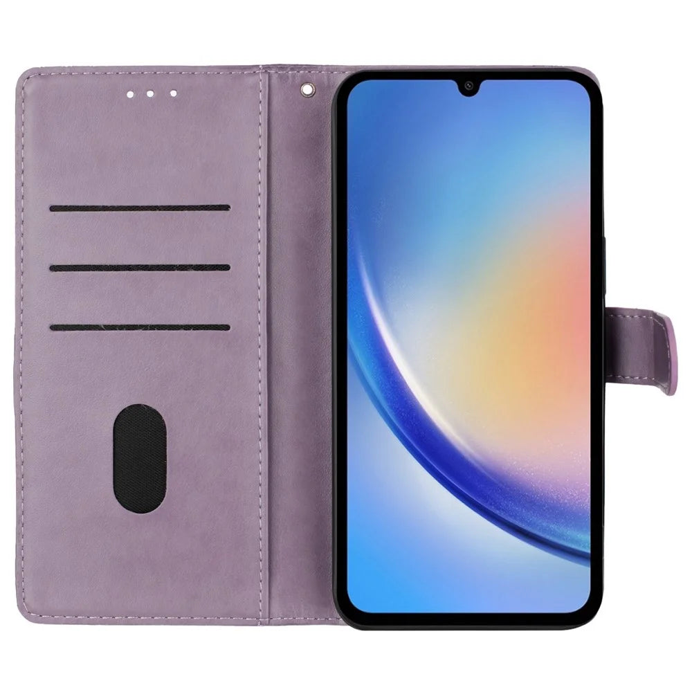 For Samsung Galaxy S24 Ultra Stand Case Butterfly Floral Imprint Leather Wallet Phone Cover - Purple - 2