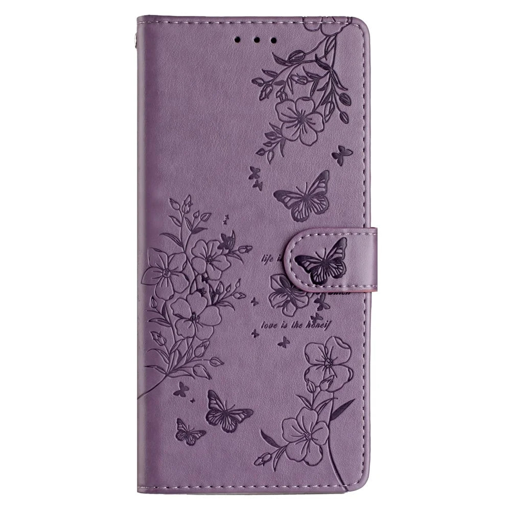 For Samsung Galaxy S24 Ultra Stand Case Butterfly Floral Imprint Leather Wallet Phone Cover - Purple - 5