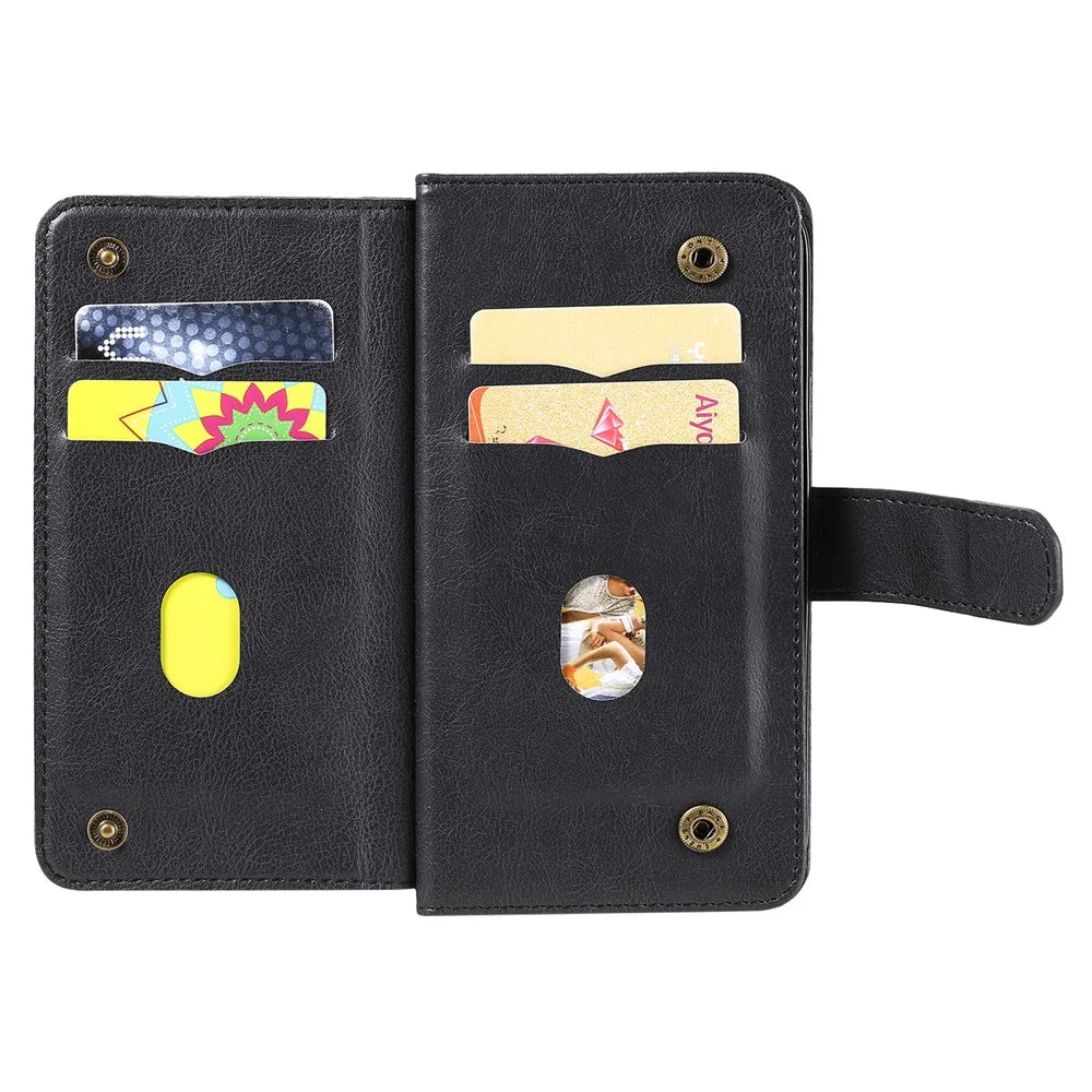 For Samsung Galaxy S24 FE Leather Case with 10 Card Holder Phone Cover Stand - Black - 2