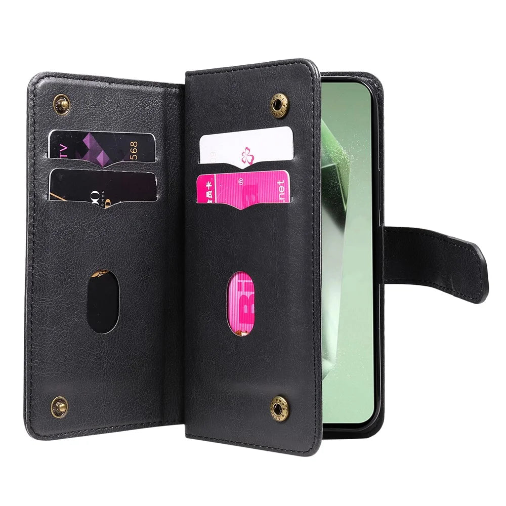 For Samsung Galaxy S24 FE Leather Case with 10 Card Holder Phone Cover Stand - Black - 3