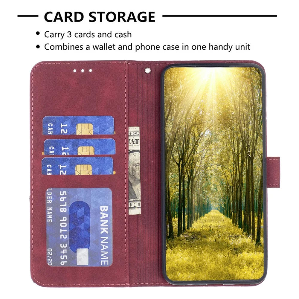 BINFEN COLOR For HMD Pulse+ Phone Cases Wallet Stand Geometry Imprint Leather Cover - Red - 2