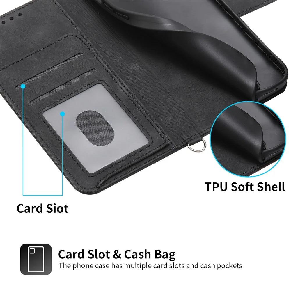 For iPhone 16 Plus Leather Case Multiple Card Slots Phone Cover with 2 Straps - Black - 6