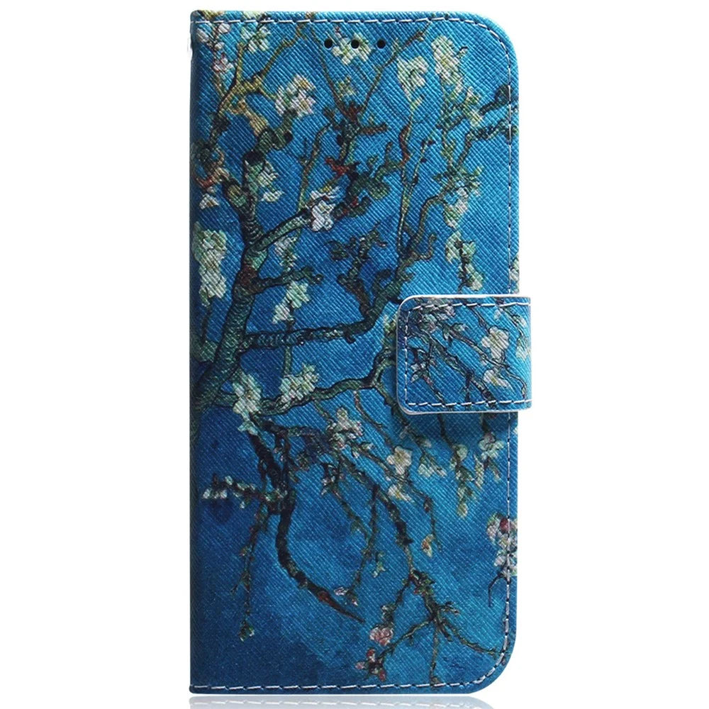For iPhone 16 Plus Wallet Case Pattern Print Leather Phone Cover - Apricot Flowers - 6